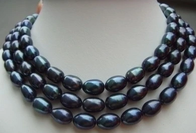 

8-10mm Genuine Freshwater cultured black baroque pearl necklace 50 inch
