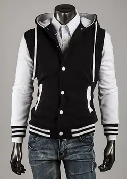 

New Men's Varsity Letterman Hoodie Baseball Jacket Top Hooded Slim Patchwork Sweatshirt Overcoat Casual Wear Jacket Sportswear