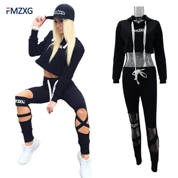 

Fashion Woman Fitnesswear Hoodies + Calf-Length Pant 2 Pieces Set Tracksuit Women Casual Tracksuit Exercise Suits Letter Printed