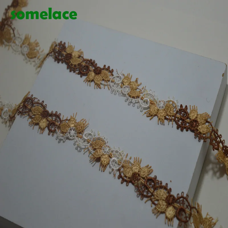 

(2~5yds/lot)2cm wide brown white mixed hollow floral venise venice lace Hight quality lace fabrics embroidered lace trim19042101