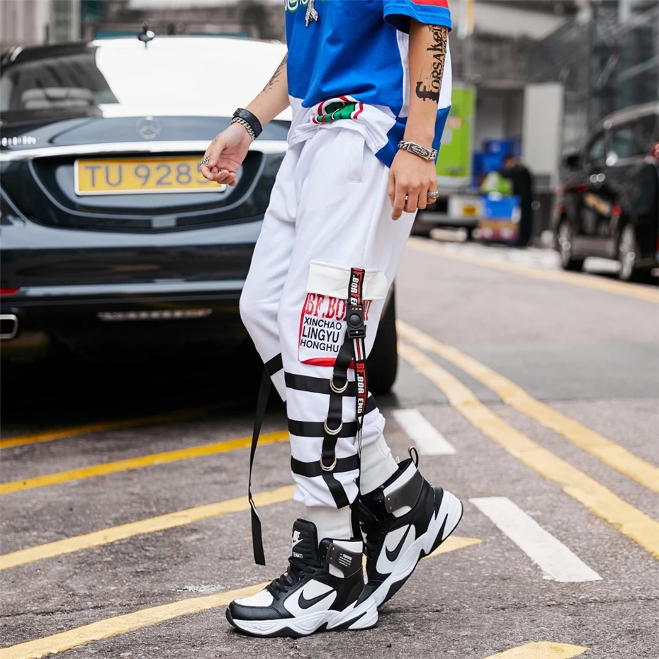 Мужские спортивные штаны с эластичной резинкой на талии, мужские уличные повседневные штаны в стиле хип-хоп, Мужские штаны-шаровары для танцев белого цвета WG222