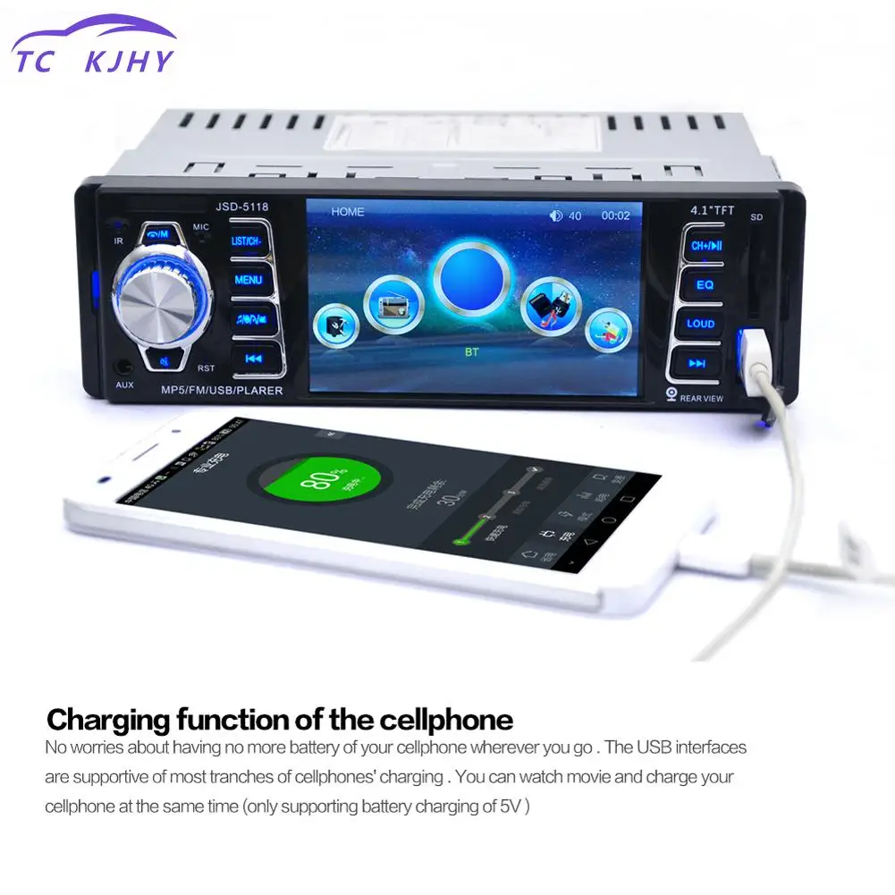 

Car Radio Stereo Mp3 Player 4.1 Inch Tft Screen Lcd Built-in Bluetooth Microphone Wheel Control Fm Stereo Radio Support Usb Tf