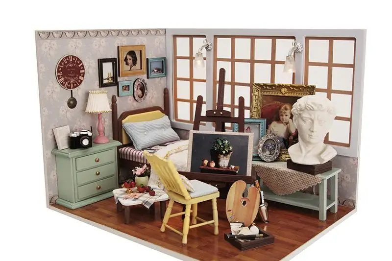 

New arrival Miniature Furniture DIY Wooden Doll House With Dust cover Music Box Fidget Toys For Kids Children Birthday Gift V007