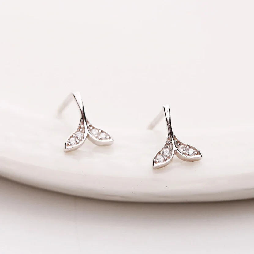 Mermaid CZ earring 100% 925 Sterling silver Jewelry fashion Hypoallergenic Stud earrings for women girl gift