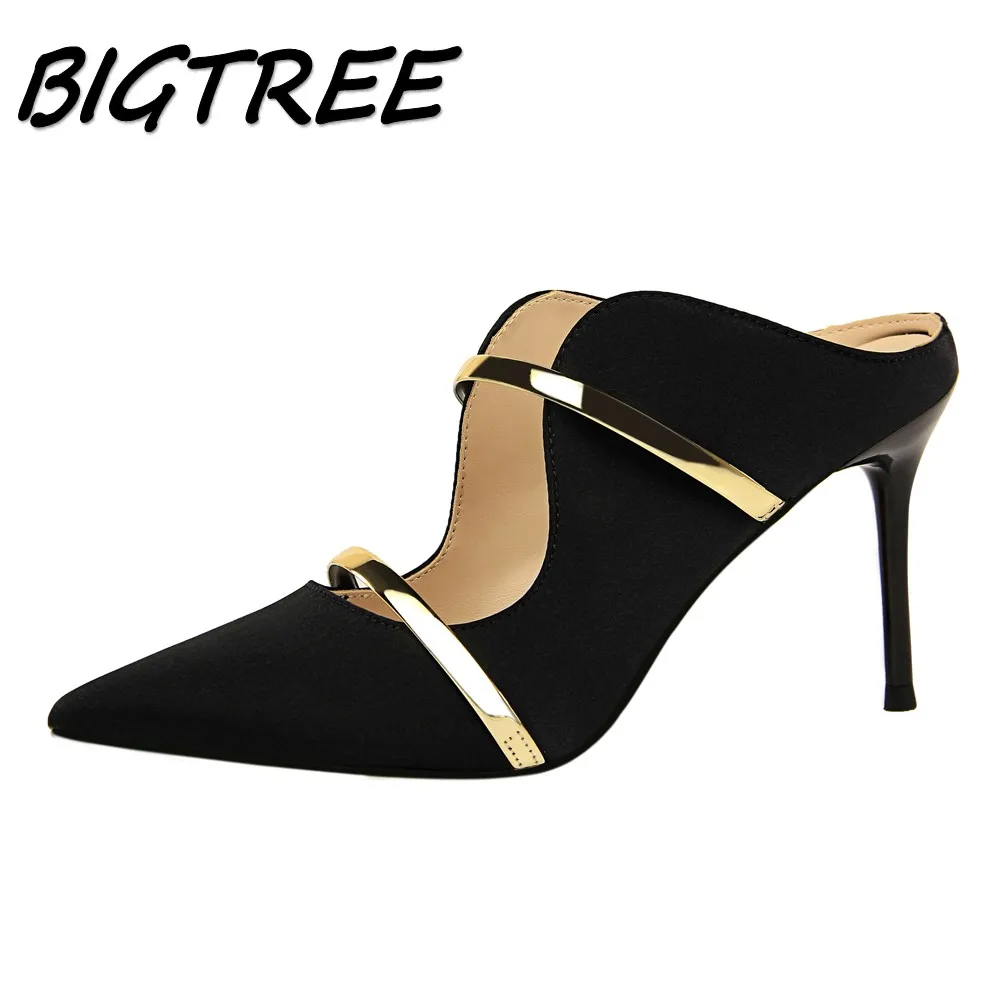 

BIGTREE Summer Women Pointed Toe High heels Shoes Woman Pumps Ladies Fashion Metal Decoration Female Hollow out Single Shoes