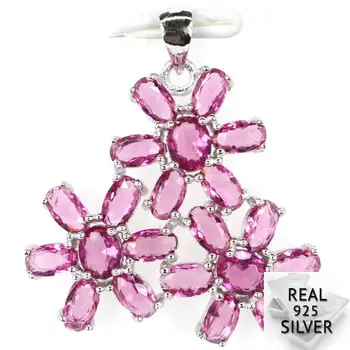 

Guaranteed Real 925 Solid Sterling Silver 3.5g Luxury Flower Shape Pink Tourmaline CZ Pendant 31x26mm