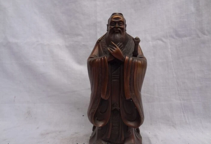 

song voge gem S2992 8" Chinese Pure Bronze Stand litterateur Old KongZi Confucius Khofngzuo Statue