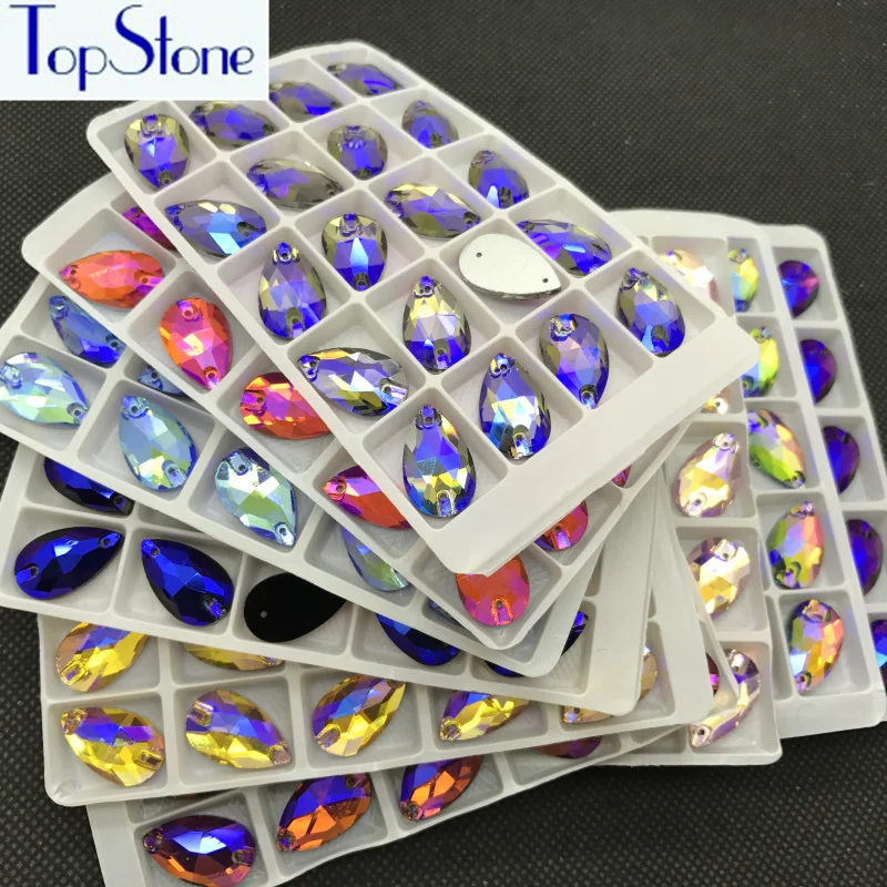 

TopStone Many Colors Drop Sewing Crystal Flatback Rhinestones Sew On Stones Glass For Dresses Clothes Jewelry