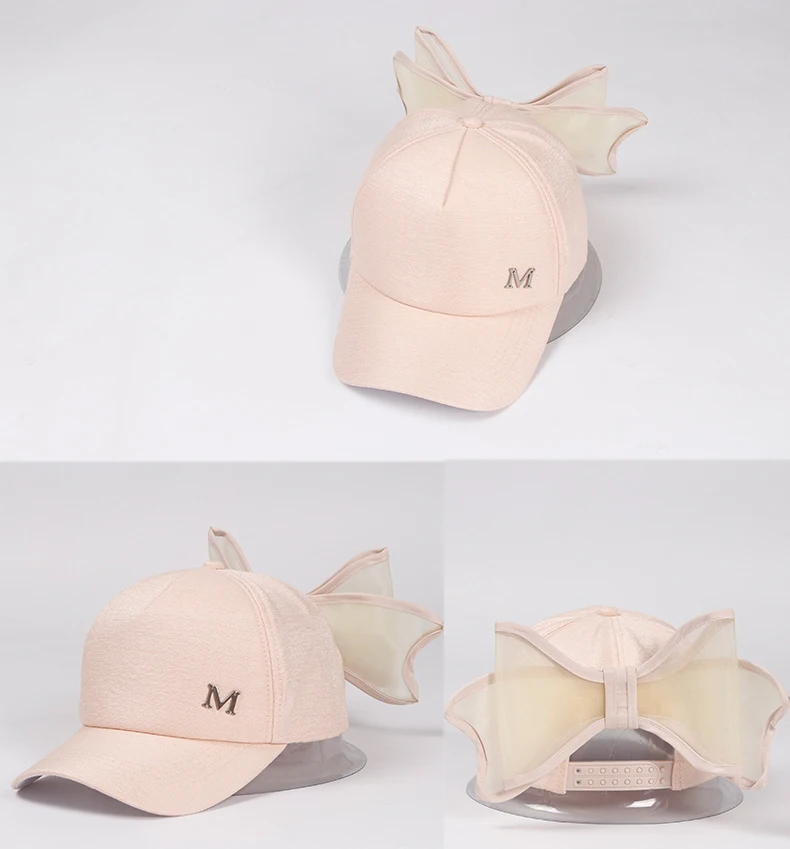 Big Bowknot Baseball Cap for Girl M mark Pink hat for Women Summer Adult Bow Caps Snapback Hip Hop Caps with a straight visor Women's Hats