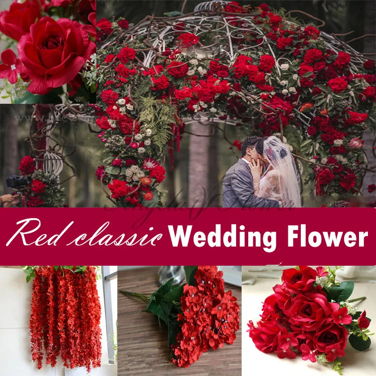 luxurious Red classic wedding decoration flower DIY silk rose Hydrangea