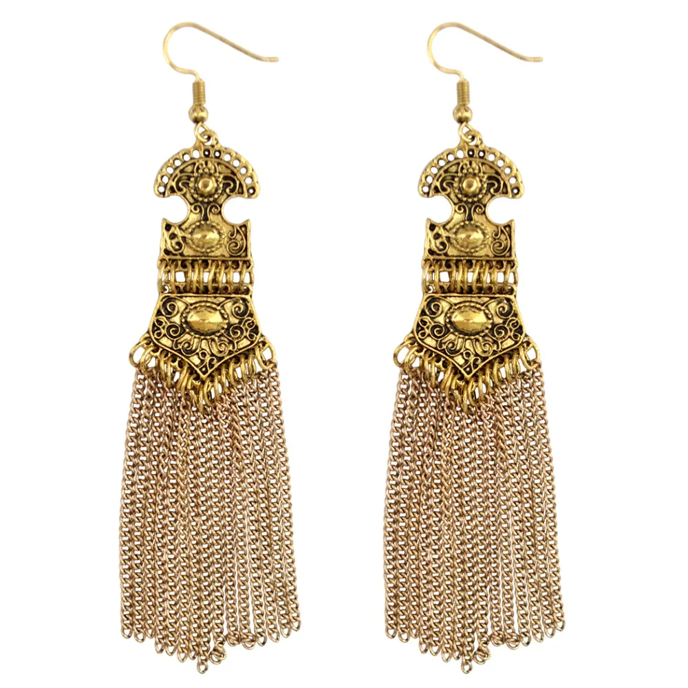 

Gypsy Turkish Dangle Drop Earrings Gold Silver Metal Long Chain Tassel Fish Hook Earrings Fringing Bijoux Ethnic Indian Jewelry