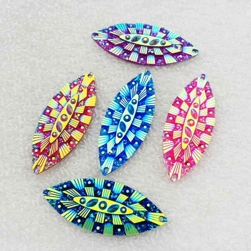 

8pcs 19*49mm AB Colorful Horse eye flatback sewing 2 Hole costume Button Crystal Resin Rhinestone trim Accessories -A52