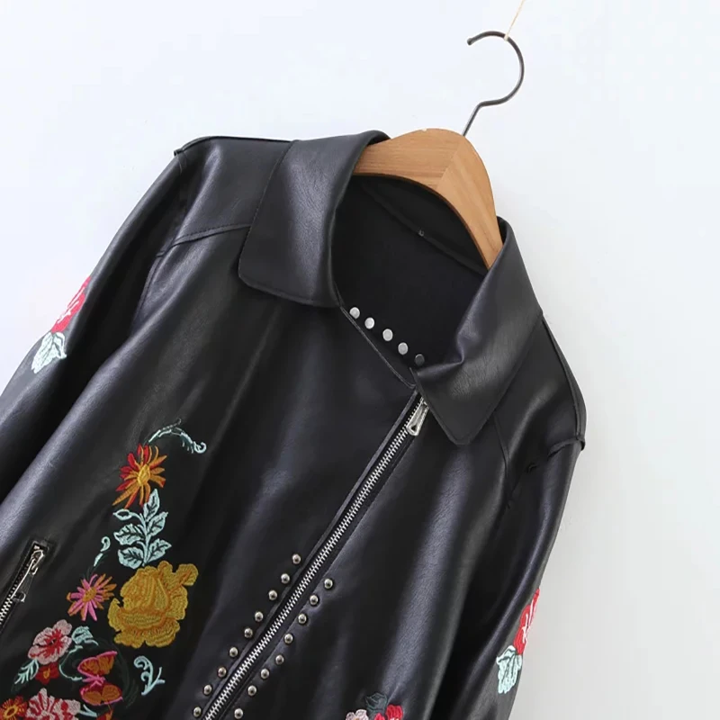 Rock Jk266 Cuir Floral Bomber Automne En Femmes Black Pu Veste Printemps Brodé Harajuku Courte Rivet Olgitum Noir xX0wRqfZx