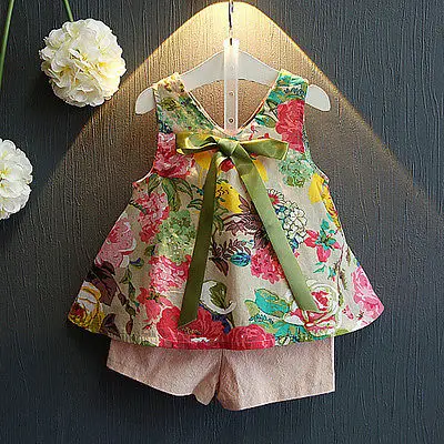 

Girls Clothes Summer 2019 Brand Kids Girls Clothing Sets Fashion Sleeveless Printing Floral Shirt+Shorts Suit Children Clothing
