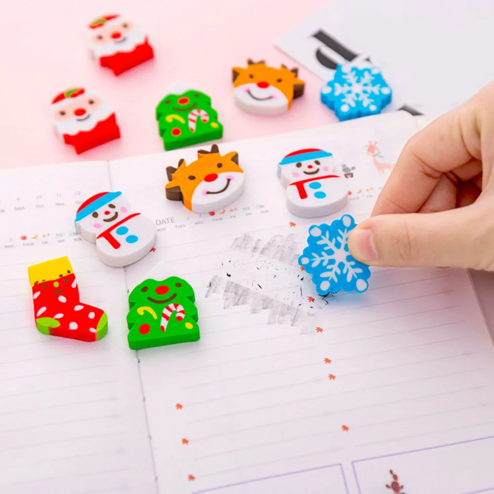 

6 Pcs Random Color Christmas Erasers Stationery Rubber Pencil Erasers Office School Student Prizes