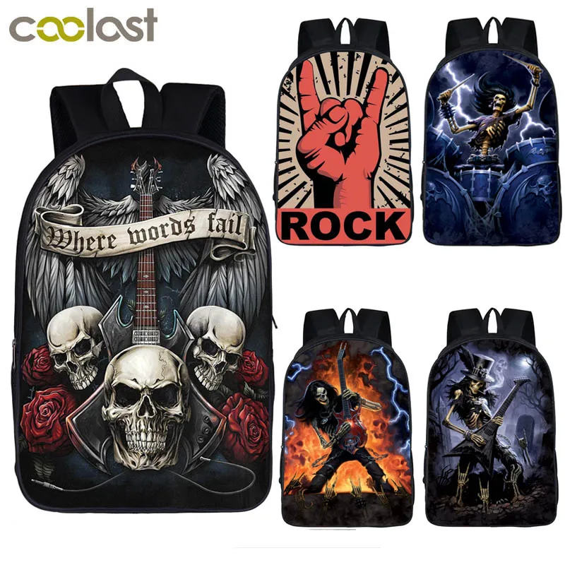 Pаспродажа Рюкзак Rock Guitar rose для подростков, мальчиков и девочек, школьные сумки, панк, Череп, тяжелый металл, рюкзаки для женщин и мужчин, рюкзак для ноут...