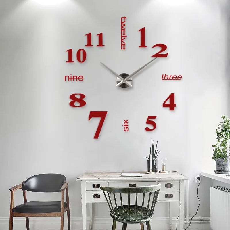 Набор объемных стикеров на стену "Часы", 120 х 120 см - Цвет: Red