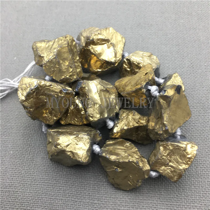 MY0092 (Knotted Natural Nugget Crystal Quartz gold electroplated Gemstone Beads) (2)