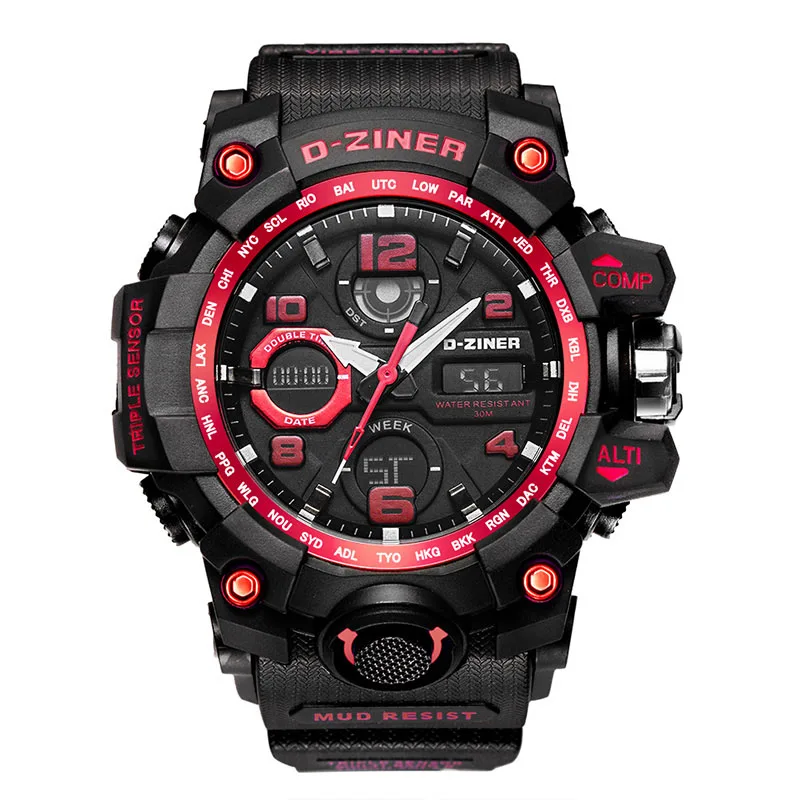 D-ZINER G стиль ударопрочные часы мужские военные мужские s часы светодиодные цифровые спортивные наручные часы Аналоговые мужские кварцевые часы подарок montre homme - Цвет: Красный