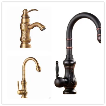 

Full copper carved rotary faucet retro European vegetable basin faucet wholesale cold and hot double-open kitchen mixed faucet