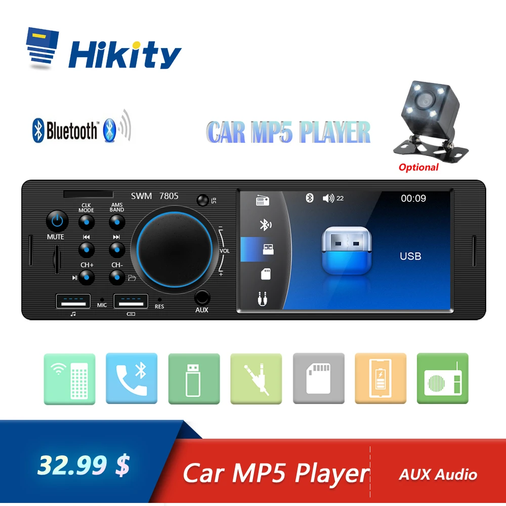 Hikity 4 1 дюймов TFT Din автомобильное радио аудио стерео fm Bluetooth MP5 плеер Поддержка