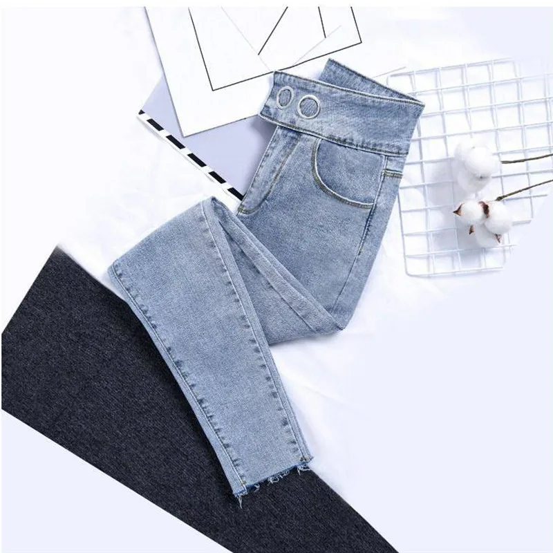 Skinny Stretch Jeans for woman High Waist plus size pencil Pants Retro blue Denim Pants New Mom's Autumn Ankle trousers - Цвет: Небесно-голубой