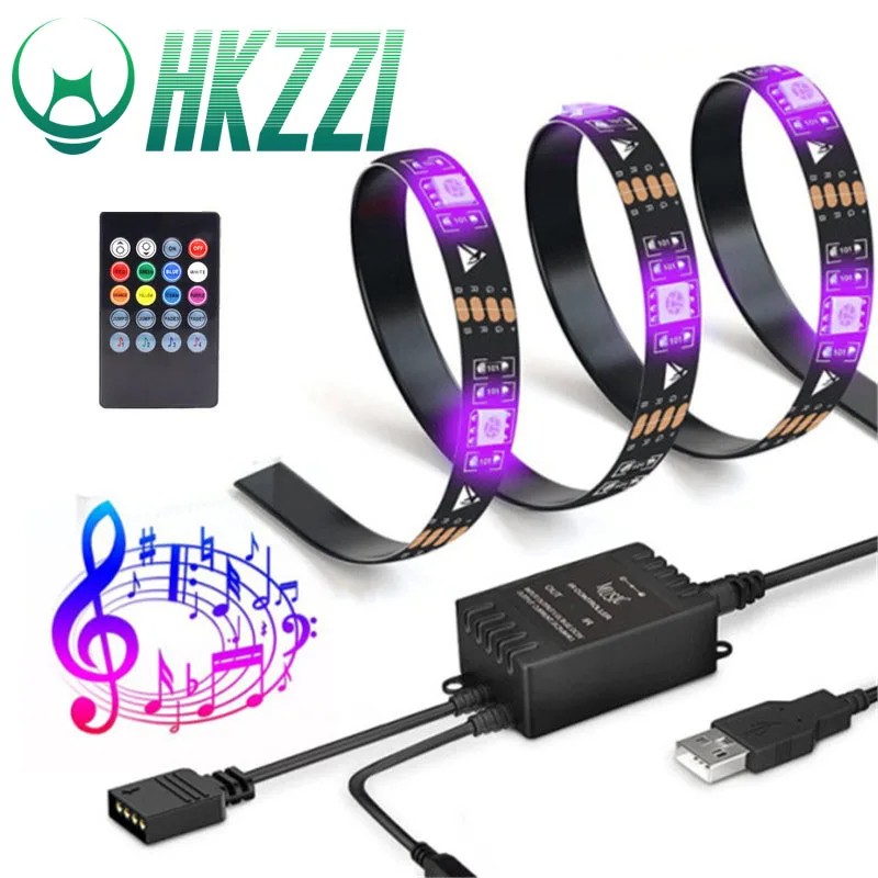 HKZZI USB Светодиодная лента 5050 RGB музыка Индукционная ТВ подсветка полосы 0.5m-1m-2m-3m