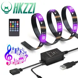 HKZZI USB Светодиодная лента 5050 RGB музыка Индукционная ТВ подсветка полосы 0.5m-1m-2m-3m пульт дистанционного управления Музыка Smart control ler гибкая