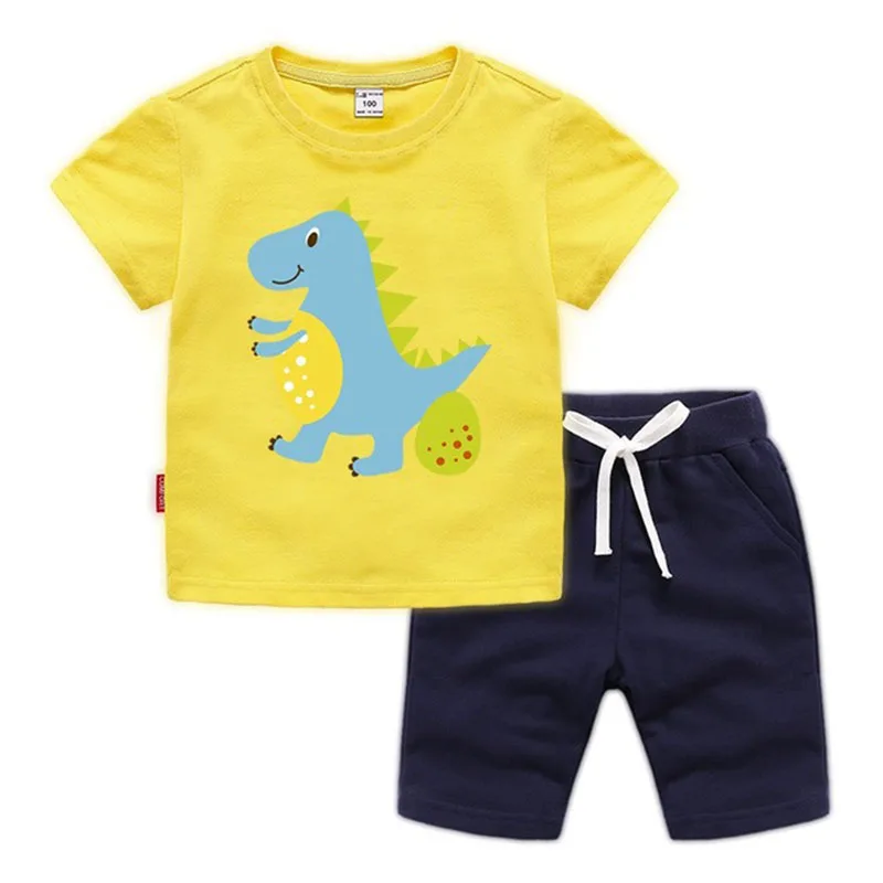 Moggi Cat Enjoy Kids Clothes Active Boys Sets Summer Short Sleeve Shirts+Shorts Pants Dinosaur 2 pieces Clothing Children 2019 (7)