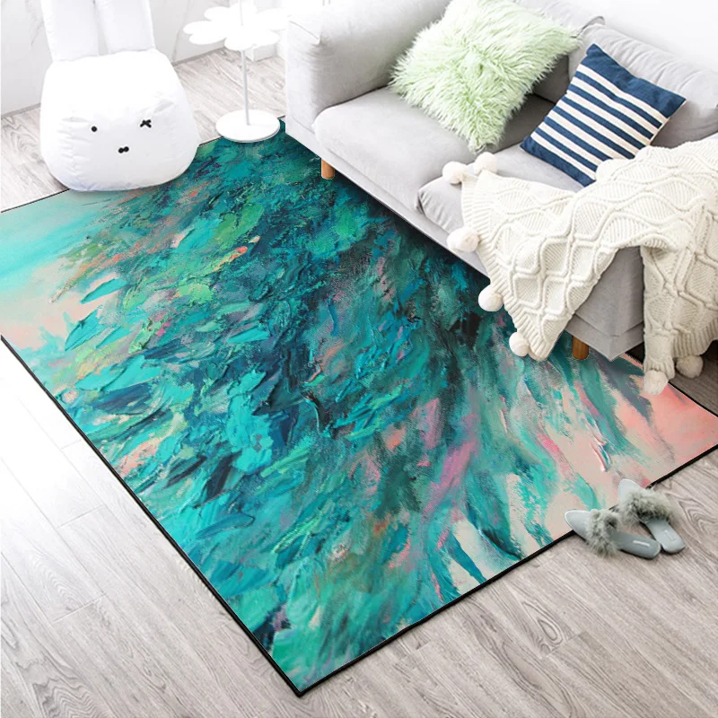 

Nordic abstract oil painting green feather home bedroom bedside entrance elevator floor mat sofa coffee table anti slip carpet