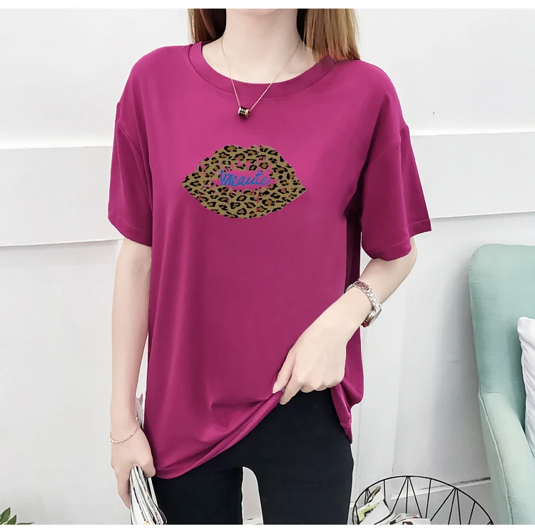 

T Shirt Women 2019 New Summer Letter Leopard Print Short-sleeve Women's T-shirt Loose Cheap Clothes Tshirt Vestidos Tops and Tee