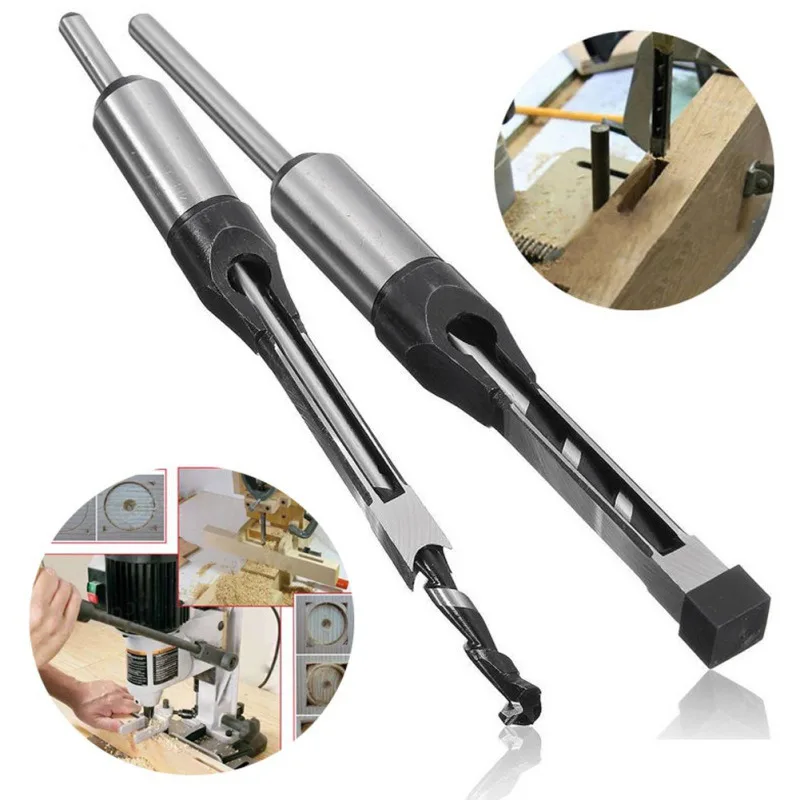 Square Hole Saw Auger Drill Bit Mortising Woodworking Tool Two Size