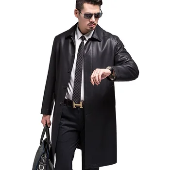 

KUYOMENS Trench Leather Jacket Men Casual PU Clothing Men's X-Long Leather Jackets and Coats High Quality Faux Leather Overcoat