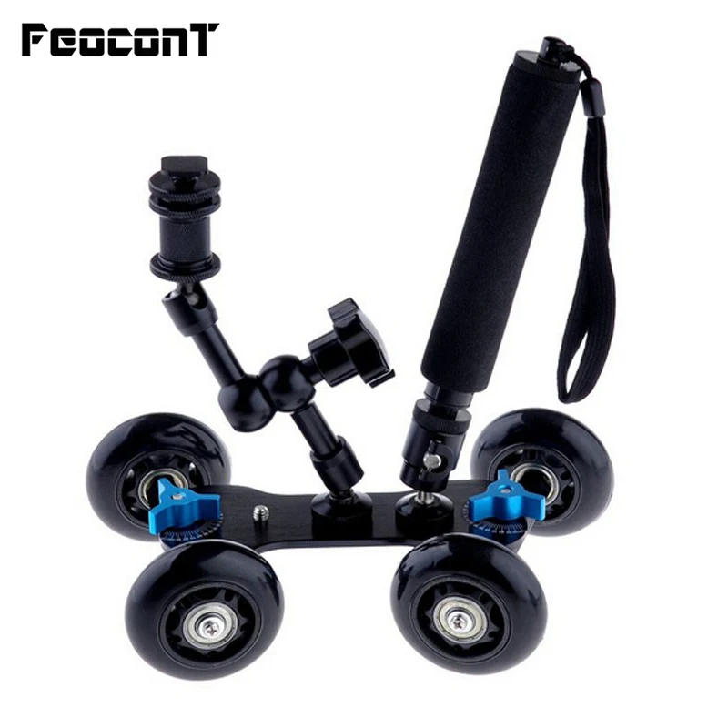 

Mobile Rolling Sliding Dolly+ 7" Magic Arm + Extendable Self-portrait Handheld Monopod with Attached Tripod Mount for GoPro