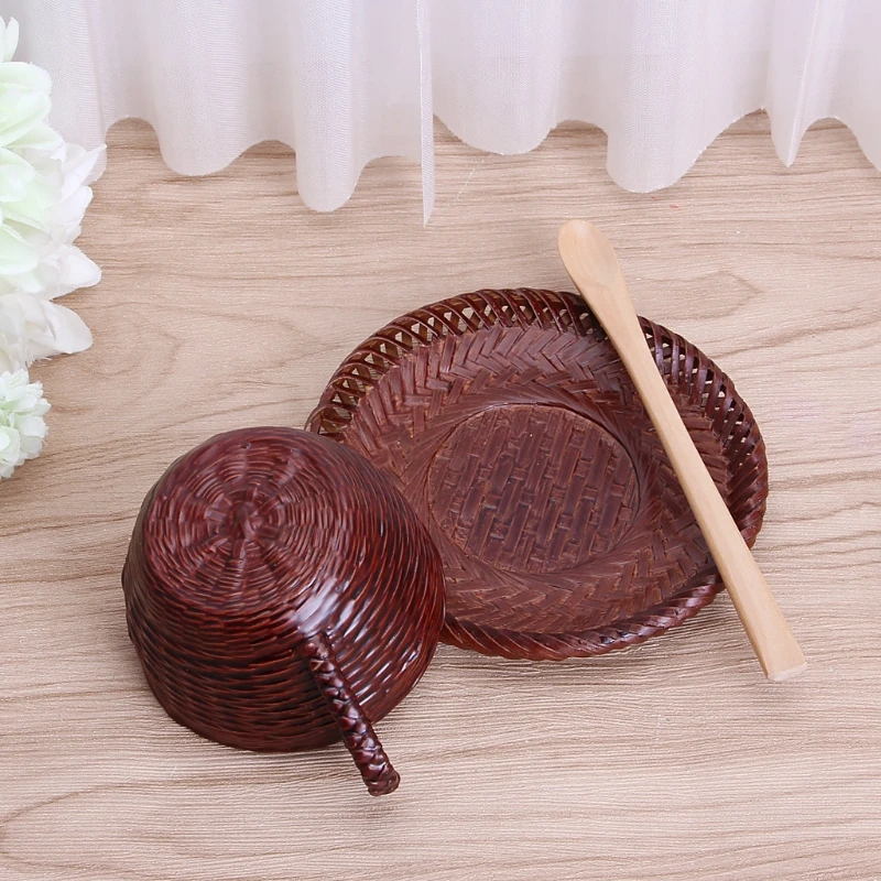 Винтаж бамбуковая чашка тканые непроницаемые утечки кофе набор с тарелкой и ложкой