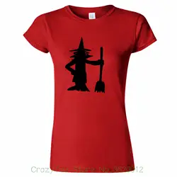 Для женщин Tee Ведьма и веник Для женщин s футболка Хэллоуин трюк лечить костюм вечерние фантазии 2018 Лето Забавный Повседневное