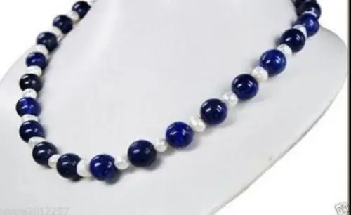 

Free Shipping >>>>>New Natural 7-8mm 10mm Egyptian Lapis Lazuli & Pearl Necklace 18''