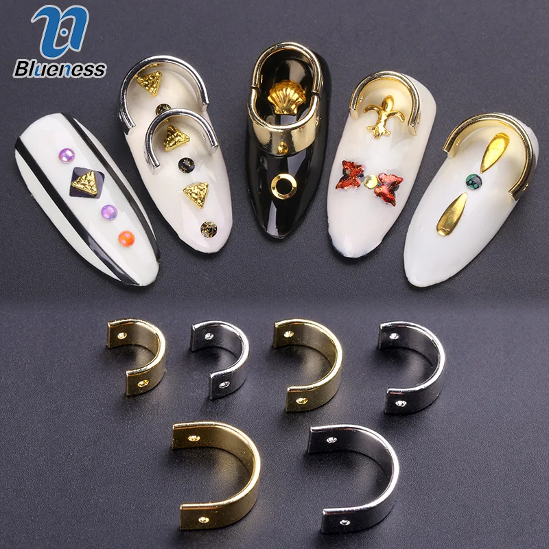 

Blueness 6Pcs/Lot Gold Silver Curved Design Nail Metal Studs Punk Style 3D Rhinestones Nail Art Decorations Accessories Manicure