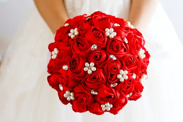 Wedding Bouquet Red Rose Flower Bridal Brooch Bouquet Wedding