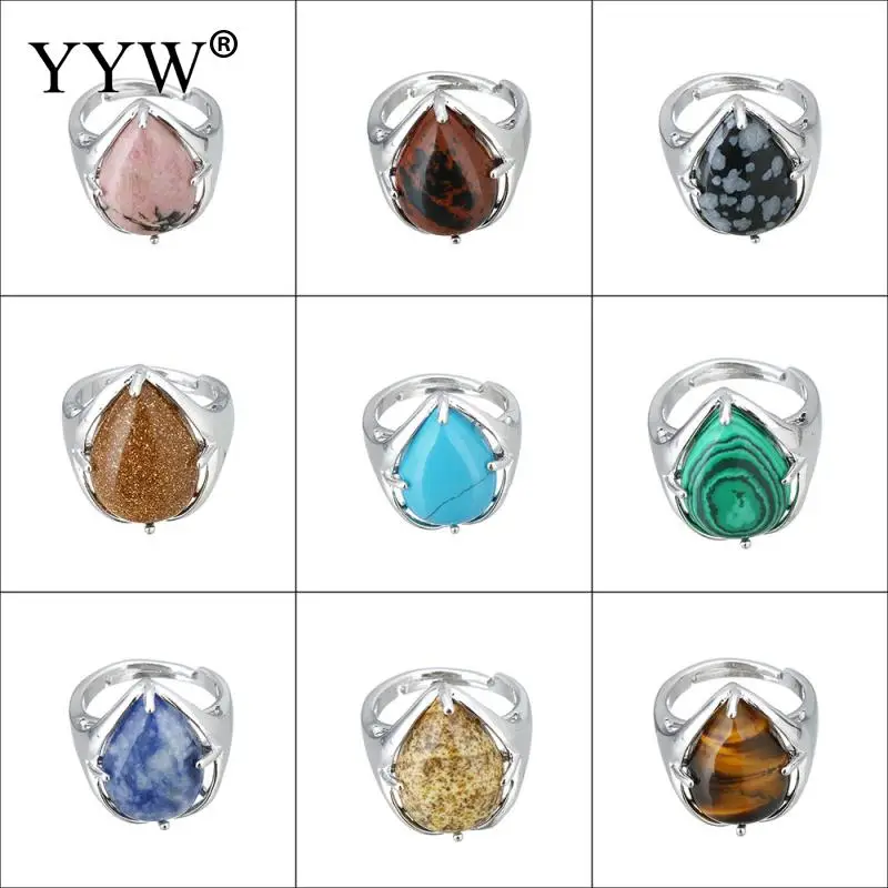 

2018 Teardrop Rings For Women Men Size:7 Finger Ring Adjustable Rings Natural Gems Stone Malachite Tiger Eye Sea Opal Amethysts