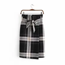 Горячая Распродажа XY45-8254; модная обувь в европейском и американском стиле с несимметричным пояс в клетку юбка средней длины