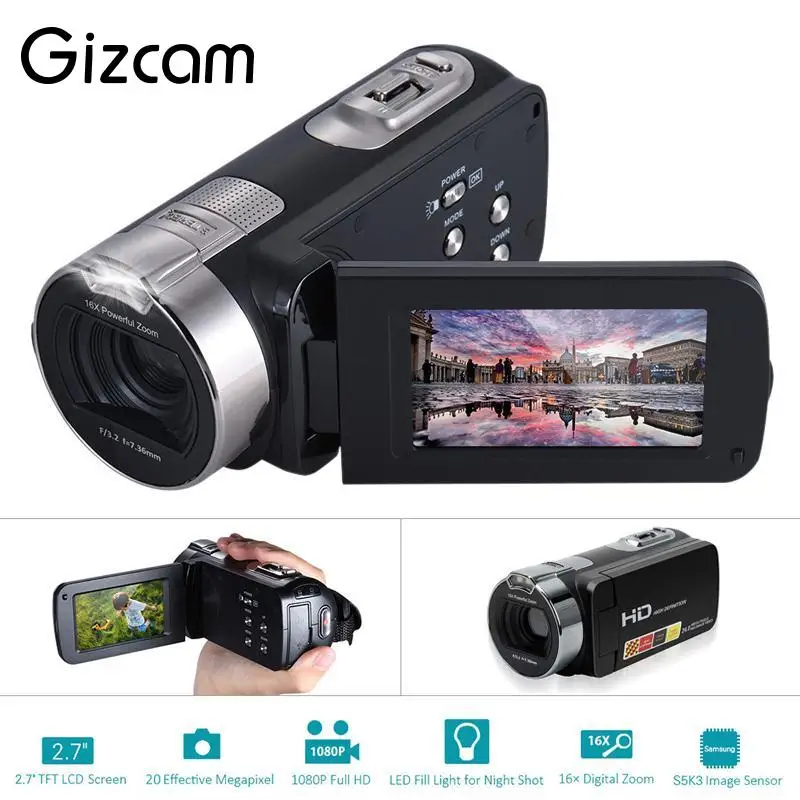 

Gizcam Mini 2.7" Digital Cameras 24 million Pixels Video Camcorders DV Rotating LCD Screen Point Shoot Cameras Portable EU Plug