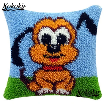 

diy latch hook dog pillow cross stitch kits embroidery needlework sets cartoon carpet Needlework Crocheting Rug Kits cushion mat