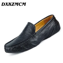 DXKZMCM Genuine Leather Men Shoes Soft Moccasins Loafers Fashion Brand Men Flats Comfy Driving Shoes