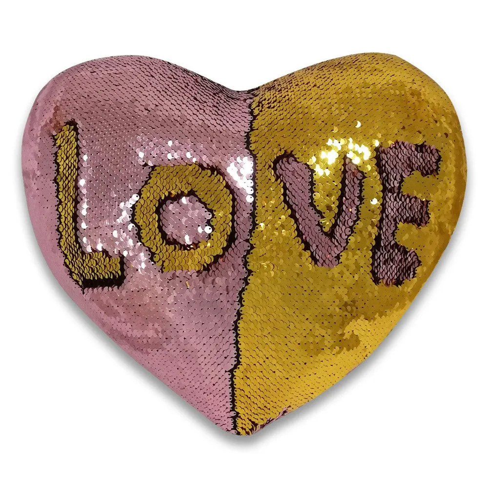 

ISHOWTIENDA Valentine's Day Love Shape Double Color Sequins Throw Pillow Home Decor Cushion