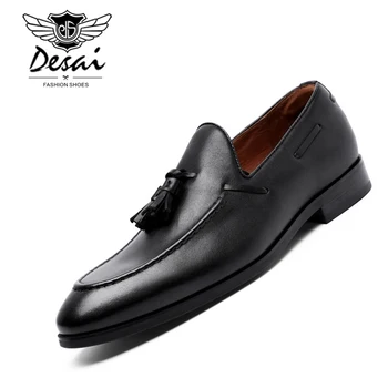 

Desai New Men's Genuine Leather Shoes Casual Loafers Simple Fashion Business Dress Shoes Men Tassel Shoes Oxfords EUR Size 38-44