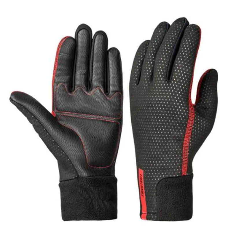 CoolChange Перчатки Для Спортивного Велосипеда зима Термальность ветрозащитный MTB полный анти-скольжения пальцев Сенсорный экран велосипедные перчатки Для мужчин Для женщин - Цвет: Красный