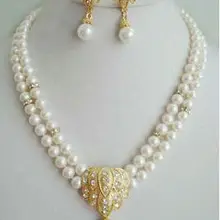 Настоящие женские новейший дизайн Благородство ювелирные изделия кристалл кварца 2 ряда белый жемчуг серьги-подвески ожерелье наборы