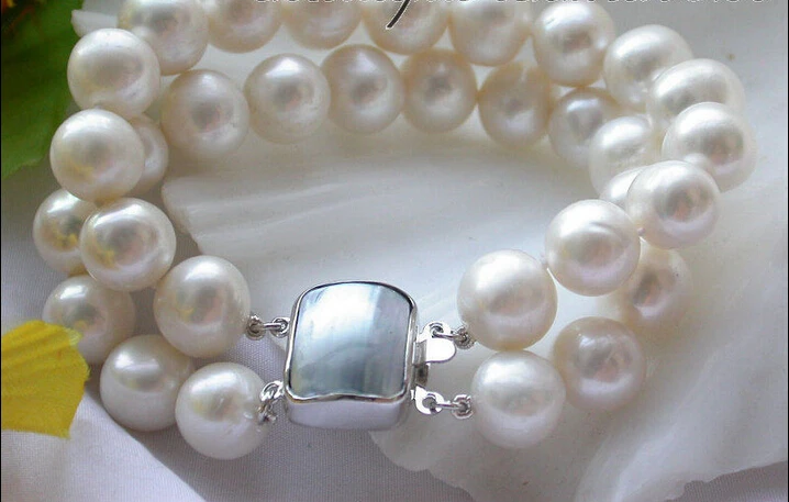 

z3574 2ROW 8" 12mm white round CULTURED PEARL BRACELET@^Noble style Natural Fine jewe SHIPPING 5.25