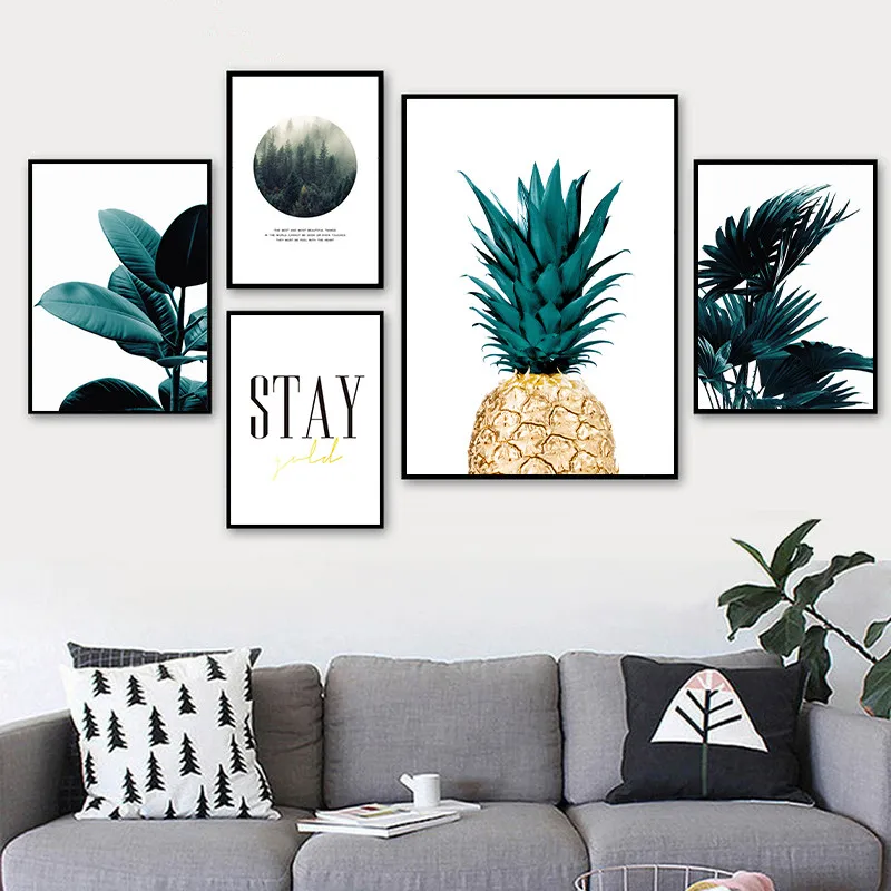 

Nordic Minimalist Pineapple Art Canvas Painting Print Tropical Plant Leaves Wall Poster Pictures For Living Room Home Decor YX48